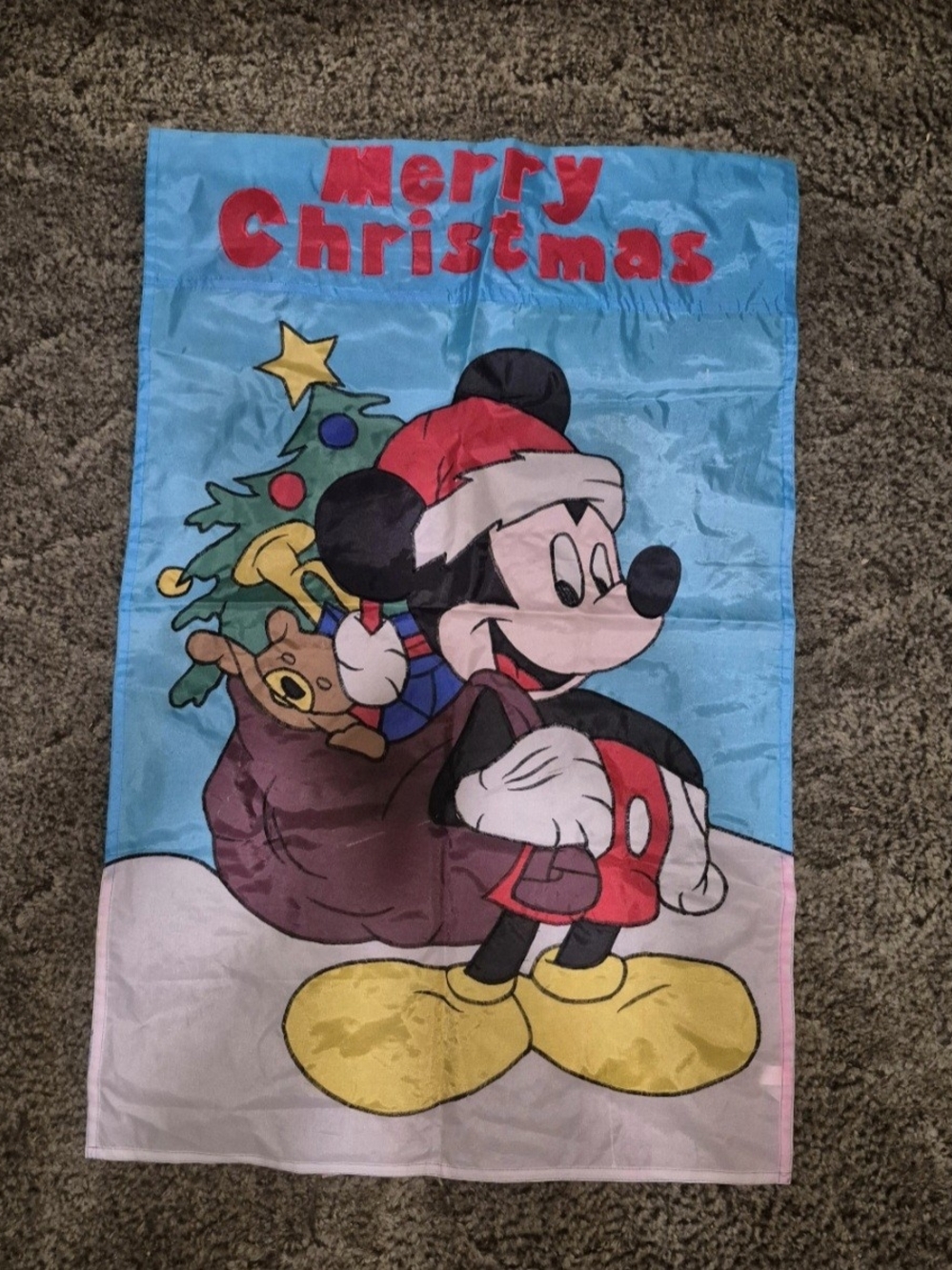 Disney Mickey Mouse Blue Merry Christmas Holiday Flag
